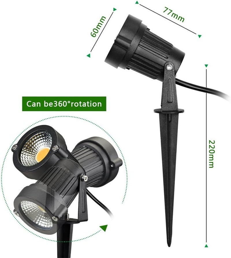 Z_جوده وثقه Outdoor Landscape LED Lighting 5W Waterproof Graden Lights COB Led Spotlights with Spiked Stand for Lawn Decorative Lamp US 3- Plug 3500K Warm White Lights (2 Packs) - Image 2